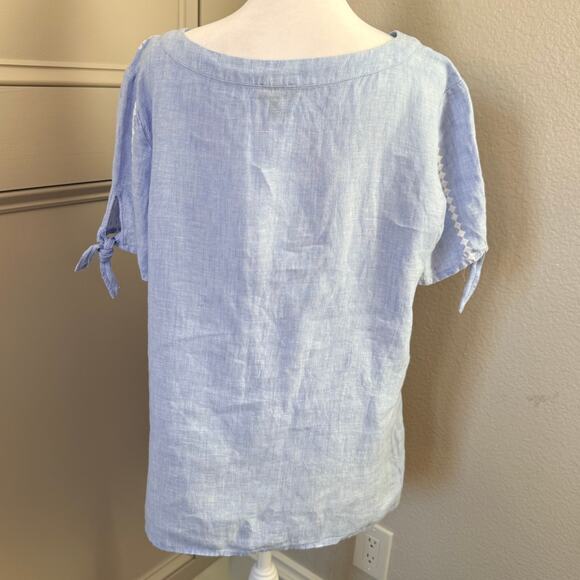 Talbots Light Blue Square Neck Embroidered Linen Top Size L Coastalprep - Picture 4 of 8